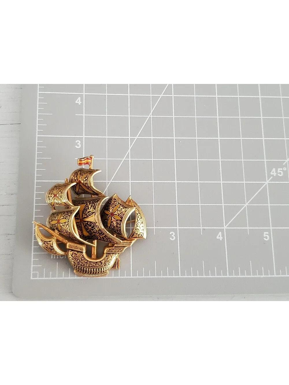 Vintage Spanish Damascene Sailor's Ship Brooch Pin